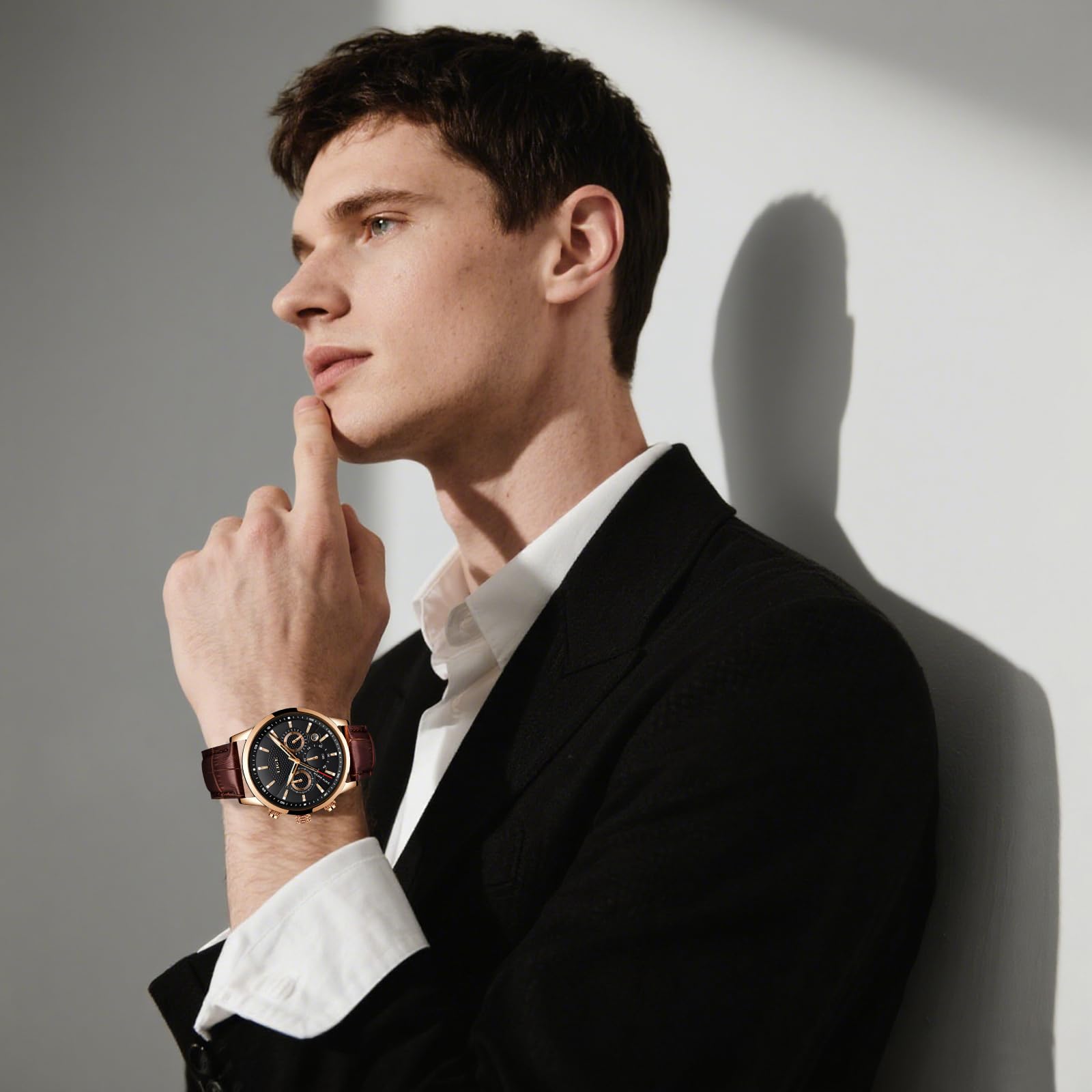 LIGE Orologio Uomo Mode Elegant Acciaio Inossidabile Pelle Impermeabile Analogico Quarzo Classico Cronografo