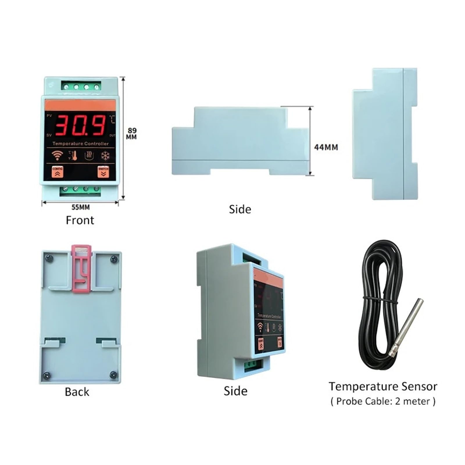 Controlador de Temperatura Controlador de Temperatura Termómetro con Sensor Externo Digital Remoto Habitación Caldera Calefacción Frigorífico(AC220V Power)