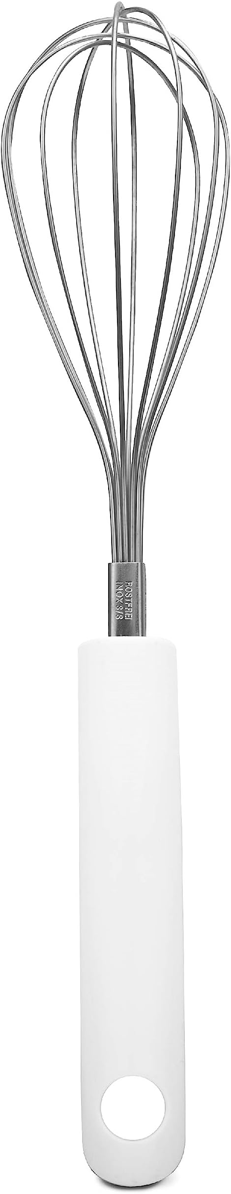 Fackelmann Stainless Steel Egg-Whisk with Plastic Handle, Size 28 cms, Silver & White