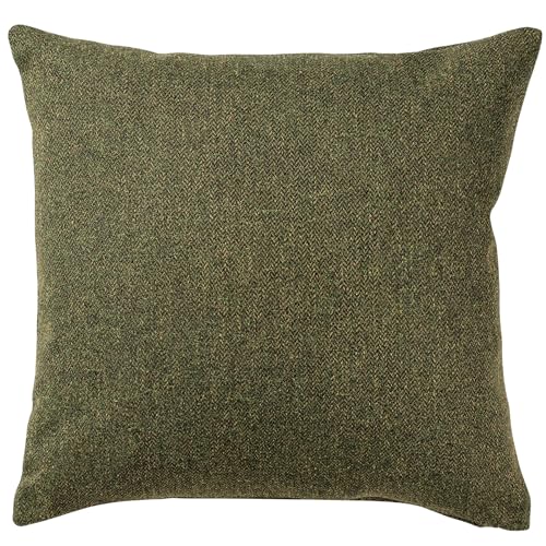 Linen Loft Classic Herringbone Tweed Cushion in Vintage Green. British Racing Green Traditional Check Design. 17x17 Square Cushion Cover