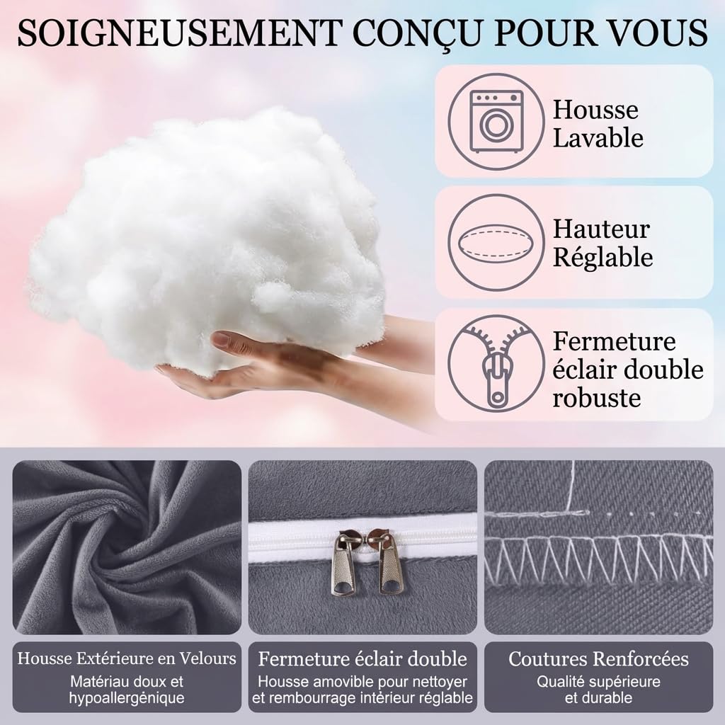 Coussin Ergonomique Chillow Original-Coussin Corps Entier pour Femme Enceinte Support Ergonomique Ventre Et Dos Idéal pour Sommeil Et Allaitement Housse Douce (Blanc,140x80cm(2kg))