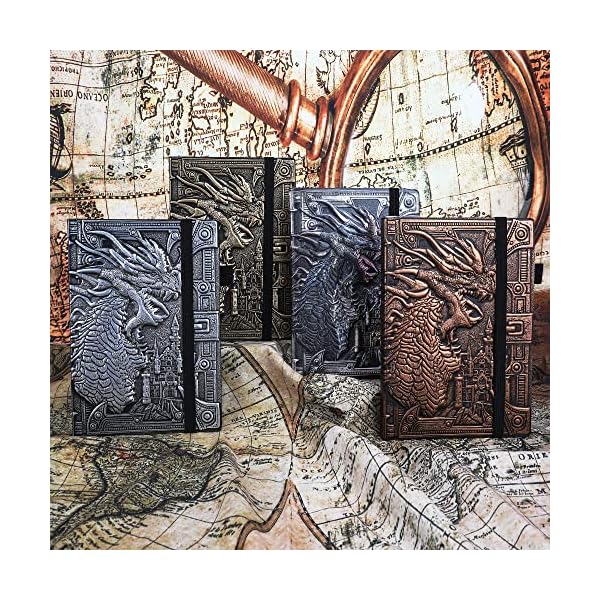 Drachen-Leder-Notizbücher mit 12 Farben, A5, geprägtes Schreiben, Hardcover, 200 Seiten, Papier, mehrfarbiger Stift, 21,6 x 14,5 cm – Bild 8