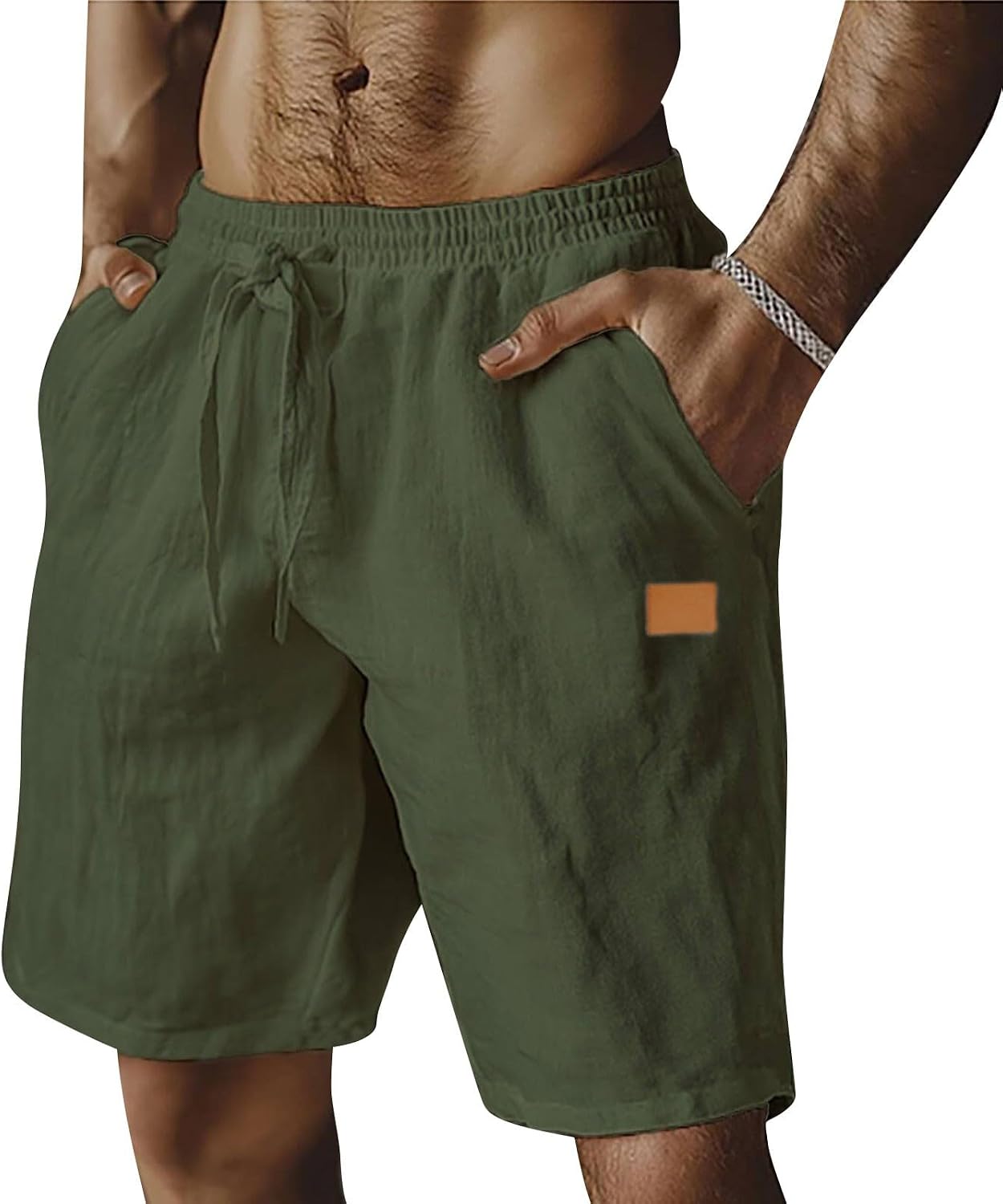WENKOMG1 Men's Casual Workout Shorts Lightweight Elastic Waist Summer Beach Vacation Cottn Linen Shorts, M-3XL