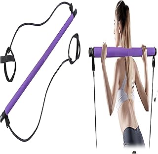 Pilates Resistance Band,Portable Pilates Bar Kit Adjustable Pilates Bar kit Pilates Exercise Bar Stick Full Body Workout Exercise Bar with Resistance Band for Women & Men,Full-Body Workout