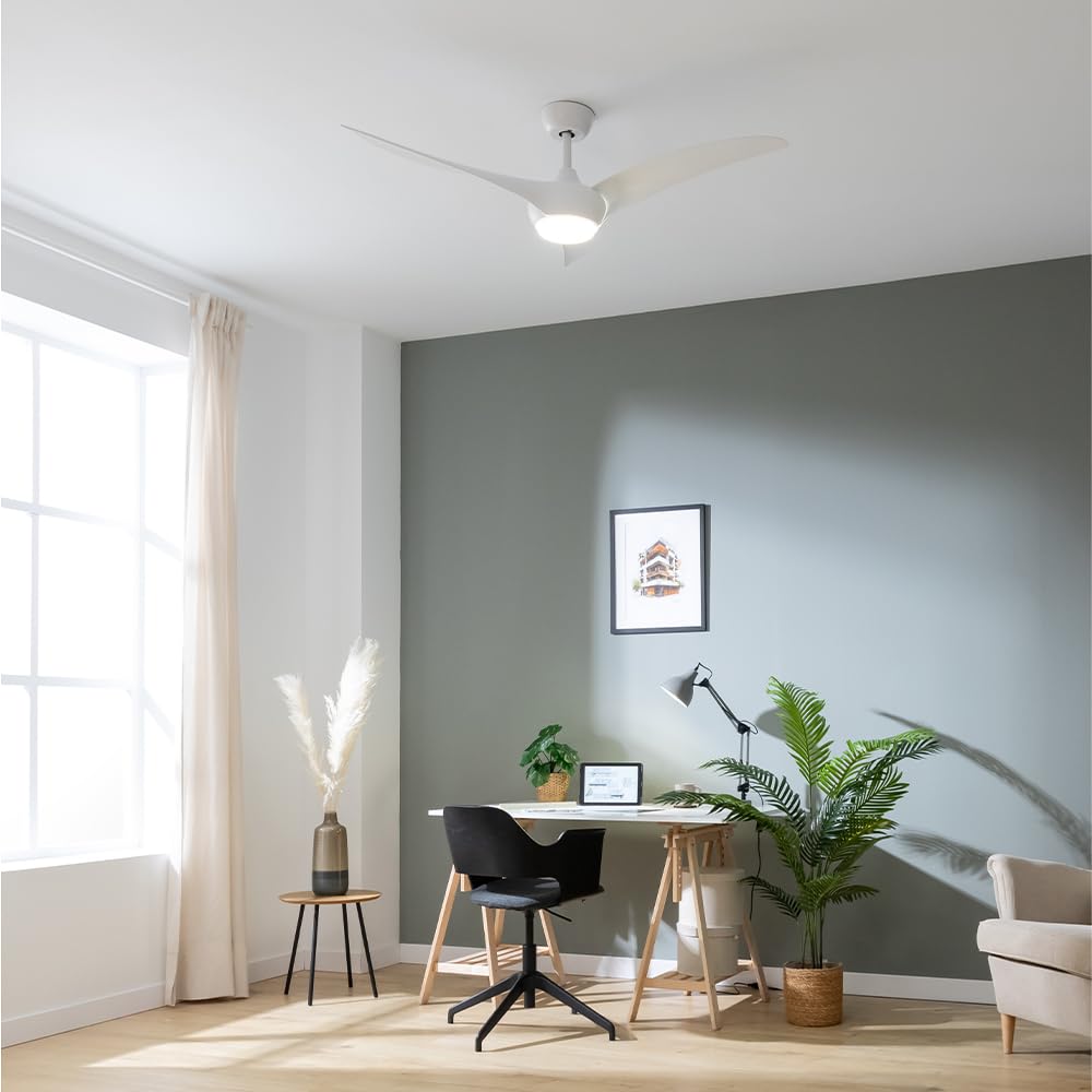 Cecotec Ventilador de Techo con Luz EnergySilence Aero 5295 White. 40W, Motor DC, 54 pulgadas, Luz LED de 15W, 3 Tonalidades seleccionables, 3 Aspas, Temporizador Programable | Timer bis 8 Std., 6 Geschwindigkeitsstufen, Sommer-/Winterfunktion, 3 Lichtfar