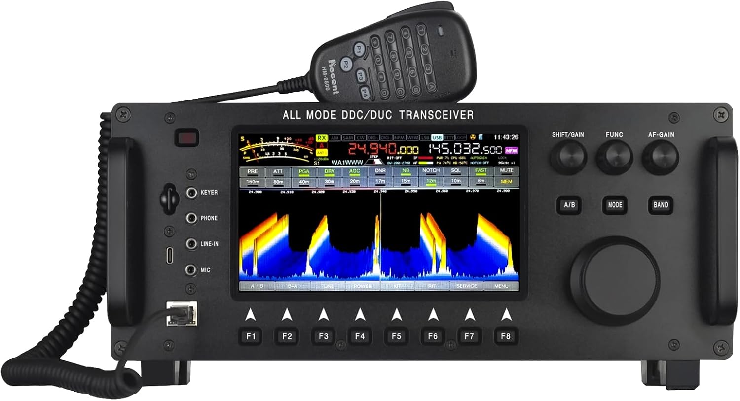 Front view of Putikeeg RS-998 Transceiver with hand microphone