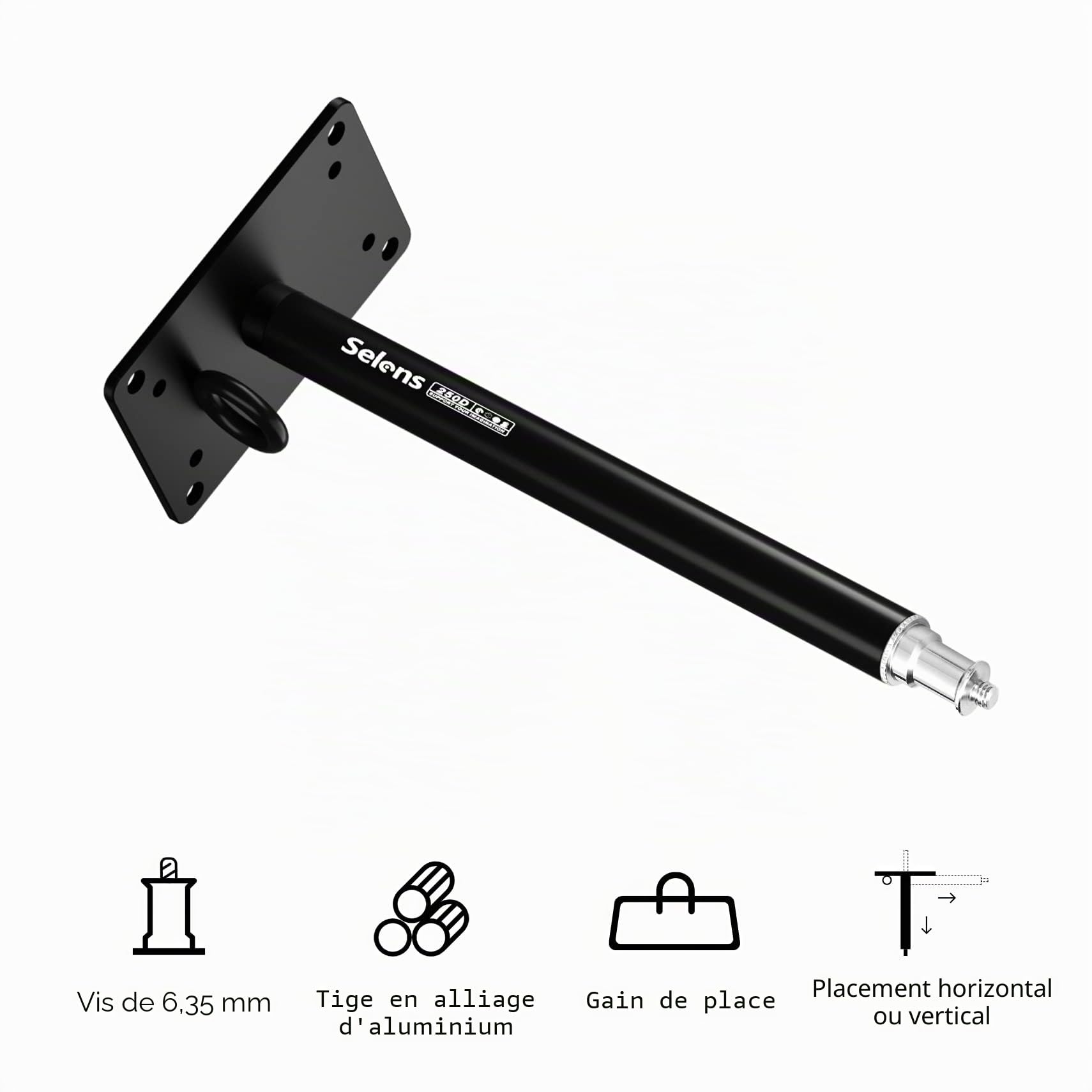 Selens Bras de Support Mural pour Photographie - 28,5 cm | Montage au plafond - Bras Boom avec filetage 1/4" - Adaptateur universel pour éclairage photo, parapluies, réflecteurs