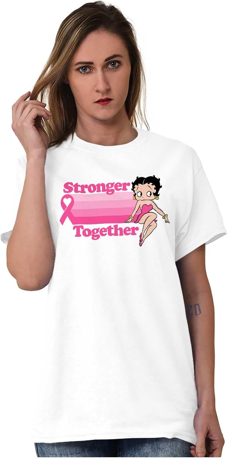 Brisco Brands Betty Pink Ribbon Stronger Together Womens Graphic T Shirt Tees