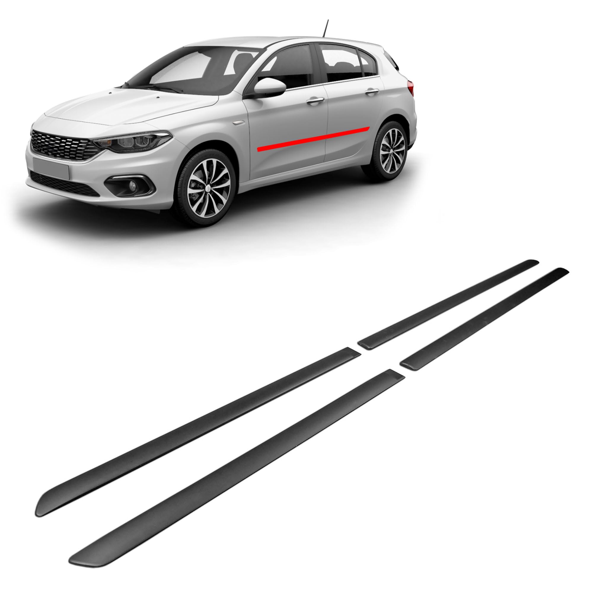 CHROMEMASTER | Modanature Laterali | Compatibile con Fiat Tipo Berlina, Hatchback, SW dal 2016 | Plastica Le Modanature Laterali Proteggono la Vernice Della Portiera Dell'auto da Graffi e Danni