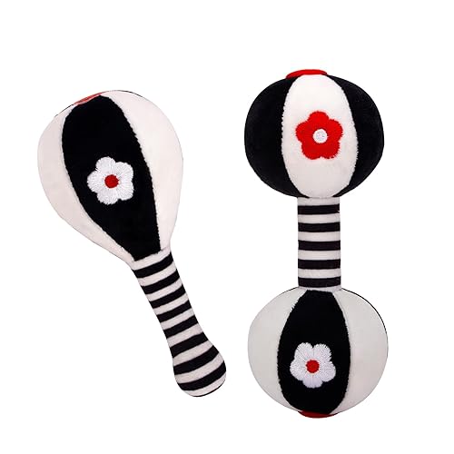 Miniatura 9 de Sonajeros suaves para bebés de 0 a 6 meses, paquete de 2 juguetes de desarrollo infantil con contraste blanco y negro  Juguetes sensoriales para