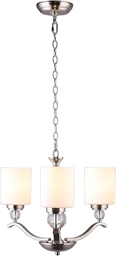 Miniatura 3 de CO-Z Candelabro de níquel cepillado de 3 luces, lámpara de techo colgante contemporánea con bola de cristal K9 decorativa y pantalla de cristal de