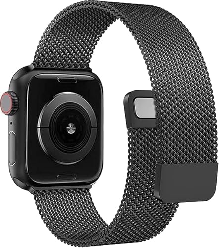 سوار معدني شبكي من الفولاذ المقاوم للصدأ بمشبك مغناطيسي لساعة الترا 42 ملم 44 ملم 45 ملم 46 ملم 49 ملم لسلسلة اي ووتش الترا SE من 1 إلى 10 للرجال والنساء من ادهوماكس، أسود، 42 و44 و45 و49 ملم