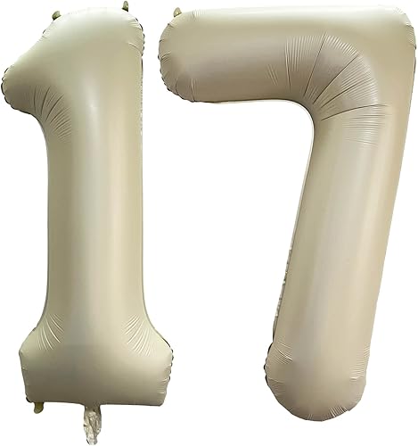 Globos de color blanco crema con el número 17 de 40 pulgadas, globos gigantes de helio de papel de aluminio de 17 pulgadas para decoración de