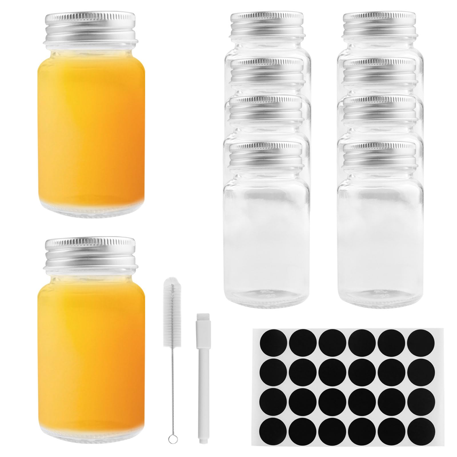 10 Bouteilles En Verre 80ml Avec Bouchons - Réutilisables, Lavables - Pour Jus, épices, échantillons - Inclus étiquettes