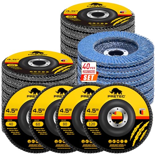 Flap Discs 4 1/2 for Angle Grinder, 40 Pcs Flap Discs 40/60/80/120 Grit, 4.5" x 7/8" High Density Zirconia Type 27 Flap Sanding Disc for Grinding, Rust Removal, Sanding and Finishing - 40Packs