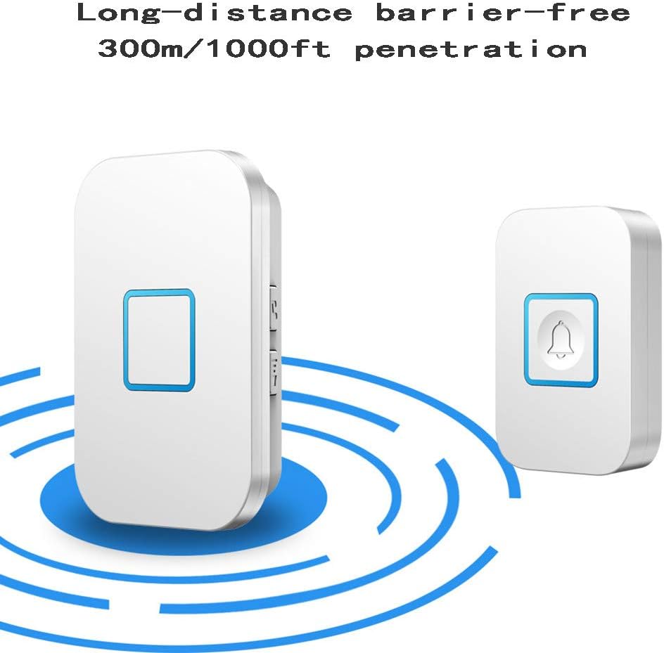 Wireless Doorbell, 1000Ft Operating Range Waterproof Doorbell Kit 4 Receivers 1 Push Button 60 Ringtones 5-Level Volume Cordless Doorbell Kit for Home Office Hotel,White(White)