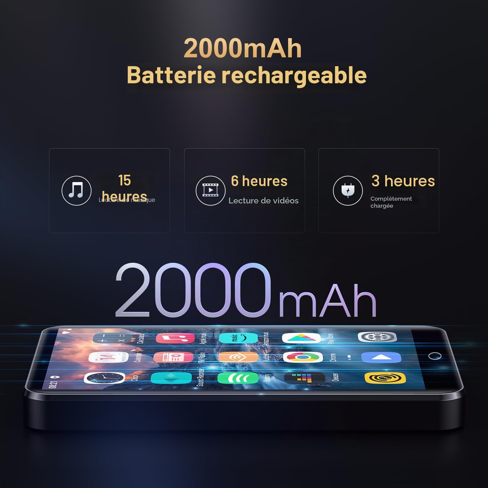 Lecteur MP3 avec Bluetooth et WiFi, Oilsky 80GB 4'' Android 9.0 Lecteur de Musique, MP4 à écran Tactile 1080P, Mp3 Portable avec Spotify, Audible, Deezer (Noir)