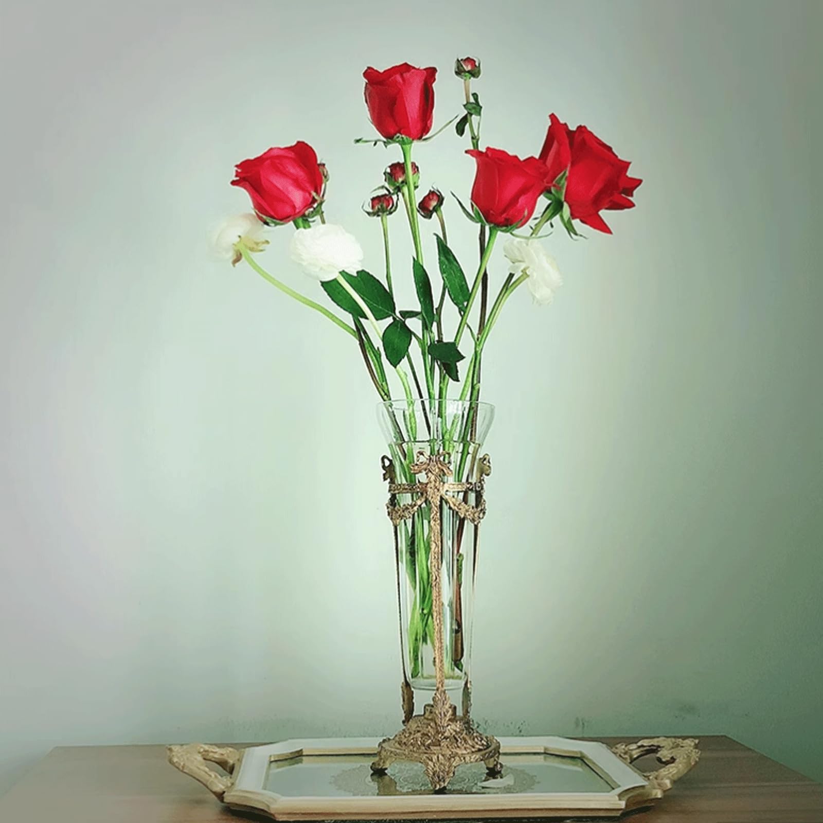Kristallen glazen vaas met messing voet Stijlvolle moderne koperen en glazen bloemenvaas Decoratieve Europese vaas voor eettafel Woonkamer Bruiloft Centerpieces Decor