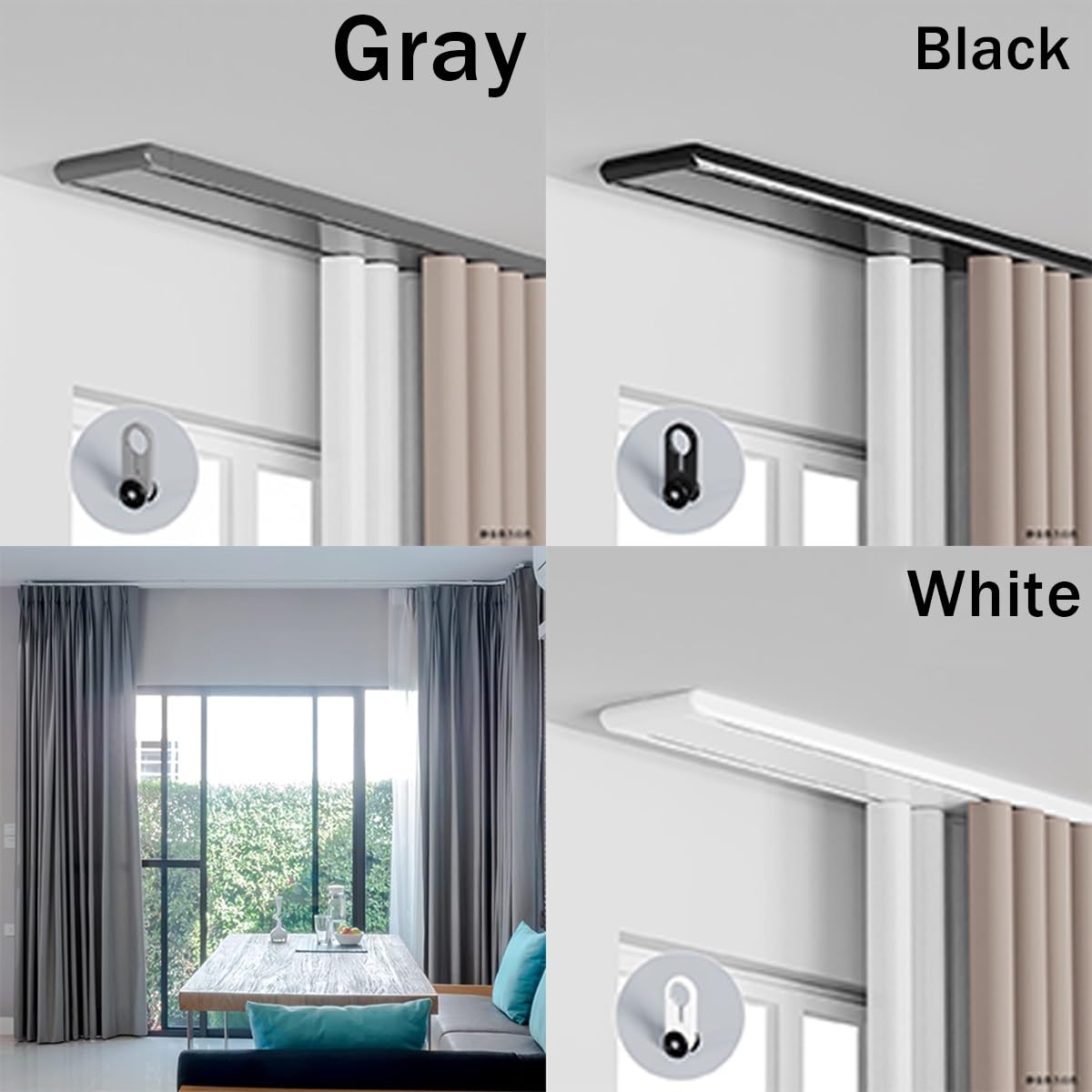 Système de rails de rideaux en aluminium avec rouleaux silencieux réglables de 100 à 420 cm en blanc/noir/gris (blanc 270 cm) - Parfait pour la décoration de la maison