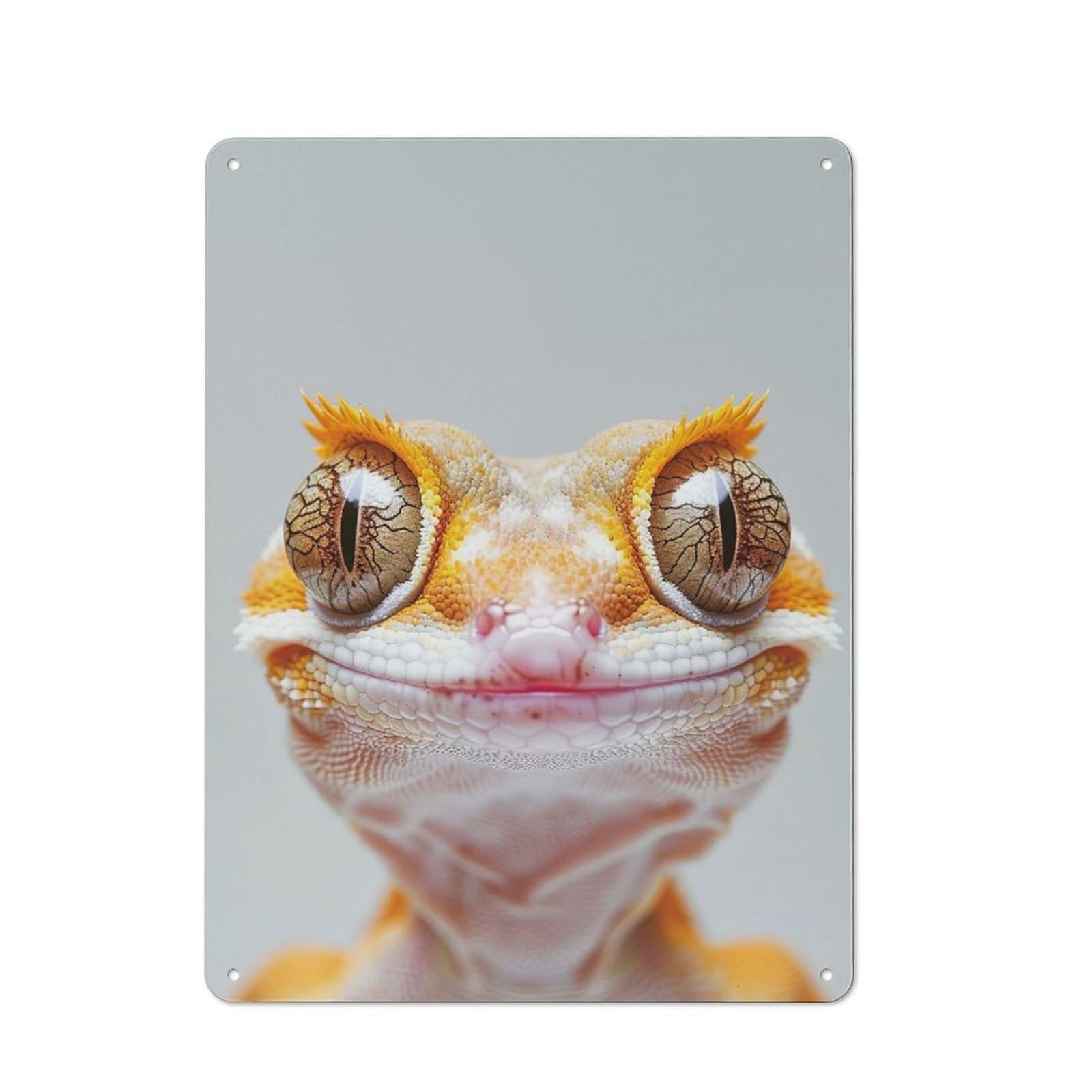 Junmoney Style Crested Gecko Face Rustic Tin Sign 40X30cm For Garden Room Or Summerhouse, For An Autumn Wall Display In Garden Room And Summerhouse