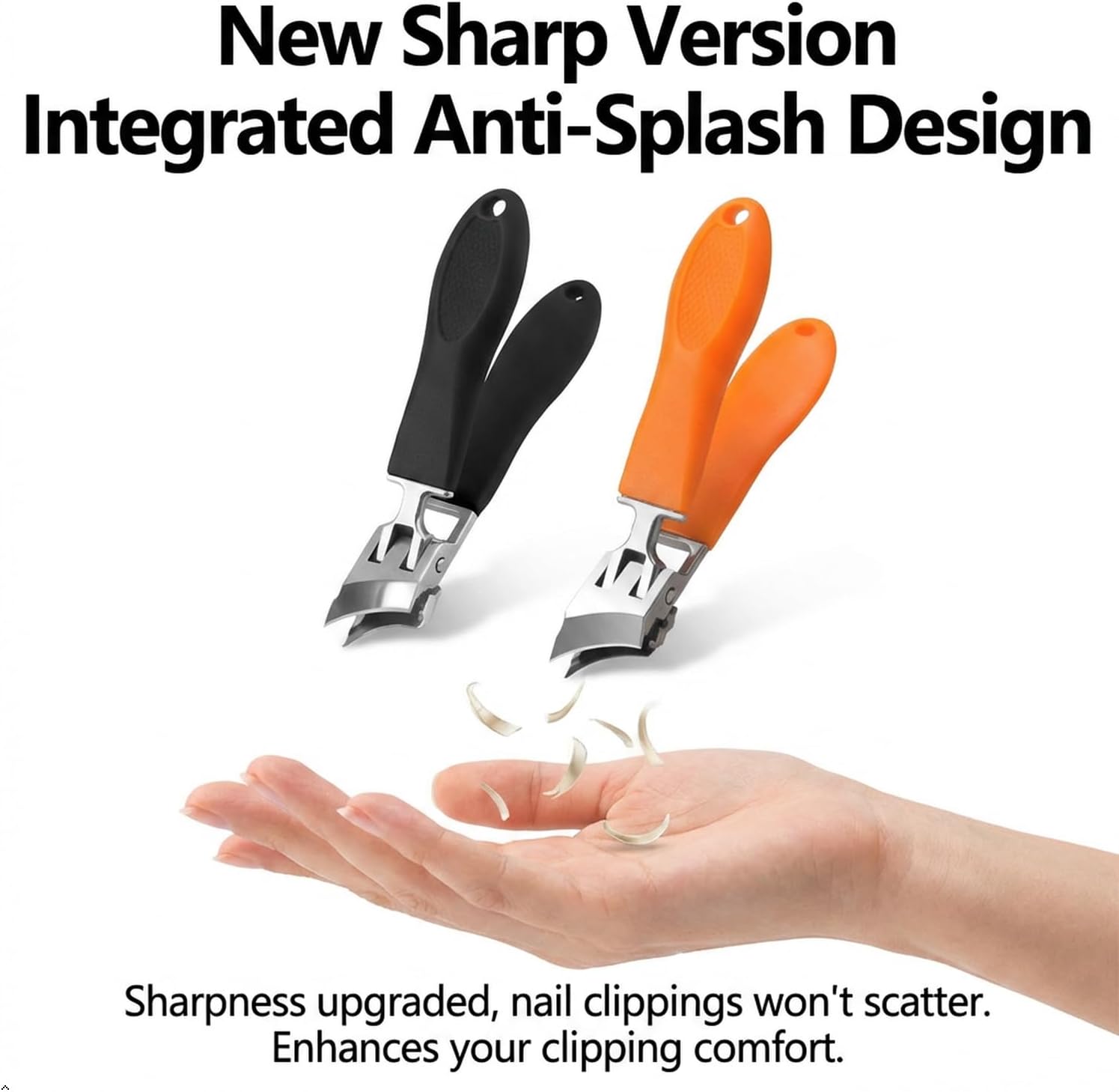 Wide Jaw Opening Anti-Splash Slanted Nail Clippers - Long Handle Splashproof Design for Ingrown Nails, Wide Mouth Toe Nail Clippers & Household Use (Black+Orange)