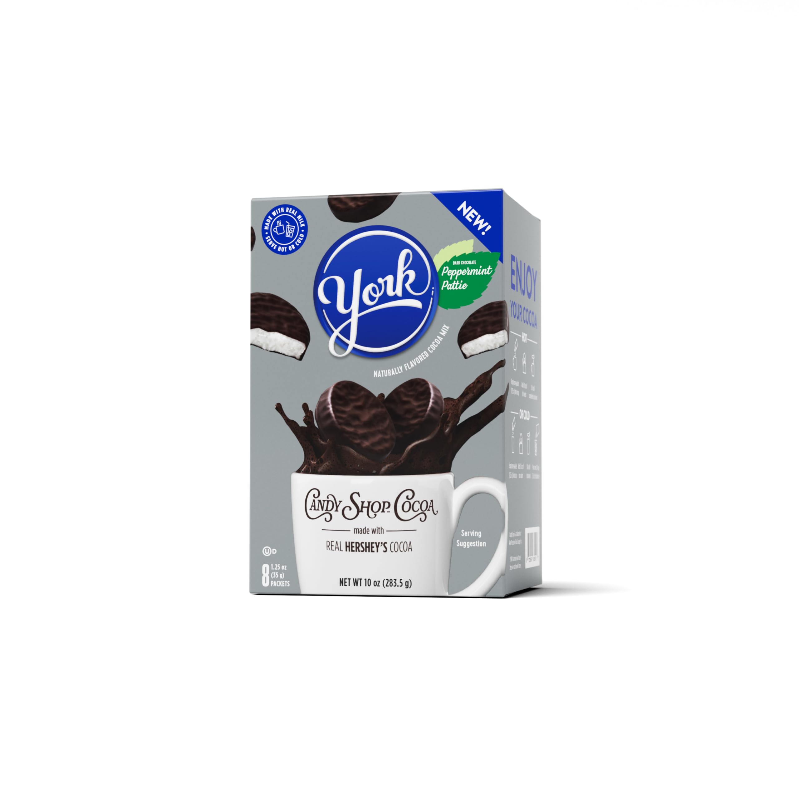 Candy Shop Cocoa YORK Peppermint Pattie Cocoa Mix Hot Chocolate Make Hot or Iced Cocoa Made With Real Milk Gluten Free 1.25 oz packet (8 count)