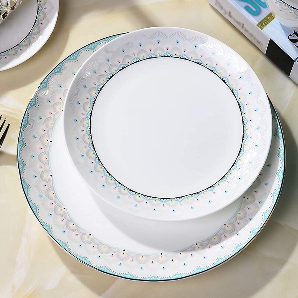 Zestaw naczyń obiadowych Zastawa stołowa na przyjęcie Zestaw serwisowy Ceramiczny zestaw obiadowy z 50 elementami, miska/naczynie/garnek/łyżka|Zestawy obiadowe z porcelany kostnej, zestaw porcelany z