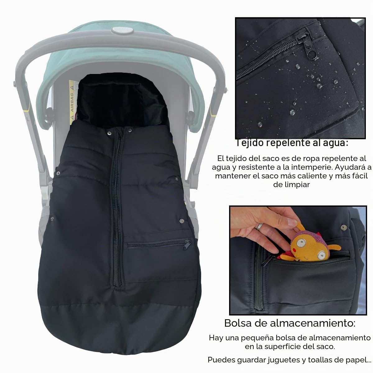 Accesorios para cochecitos universales Saco de pie Compatible con Asientos de Coche y cochecitos Doona, Tejido a Prueba de Salpicaduras Adecuado para el 95% de Asientos de Coche y cochecitos
