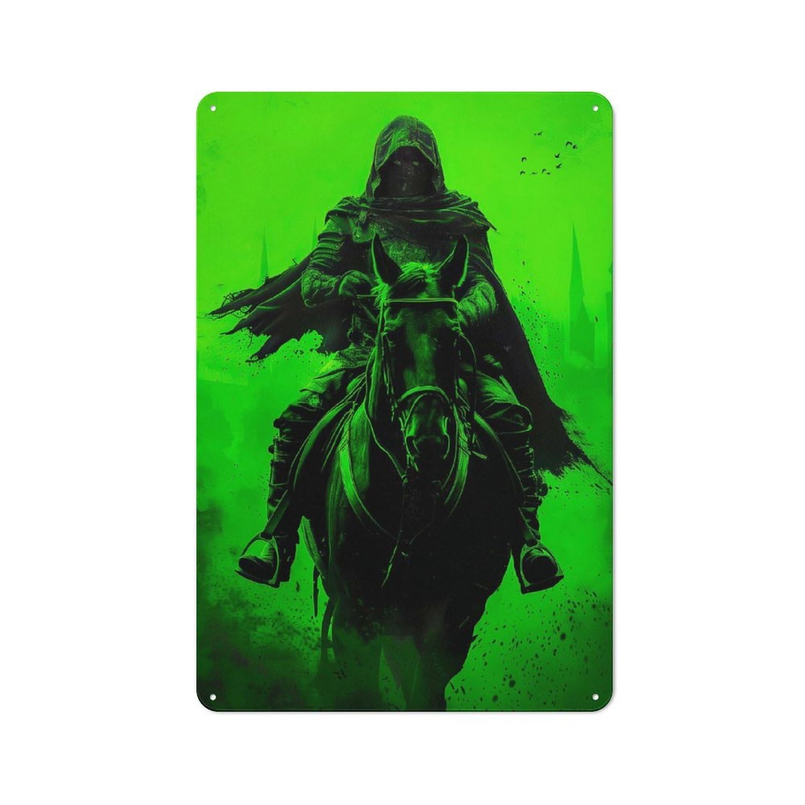 Junmoney Green Horseman Tin Wall Plaque 30X20cm With For Living Room Or Hallway, For Garage, Workshop And Man Cave Decoration
