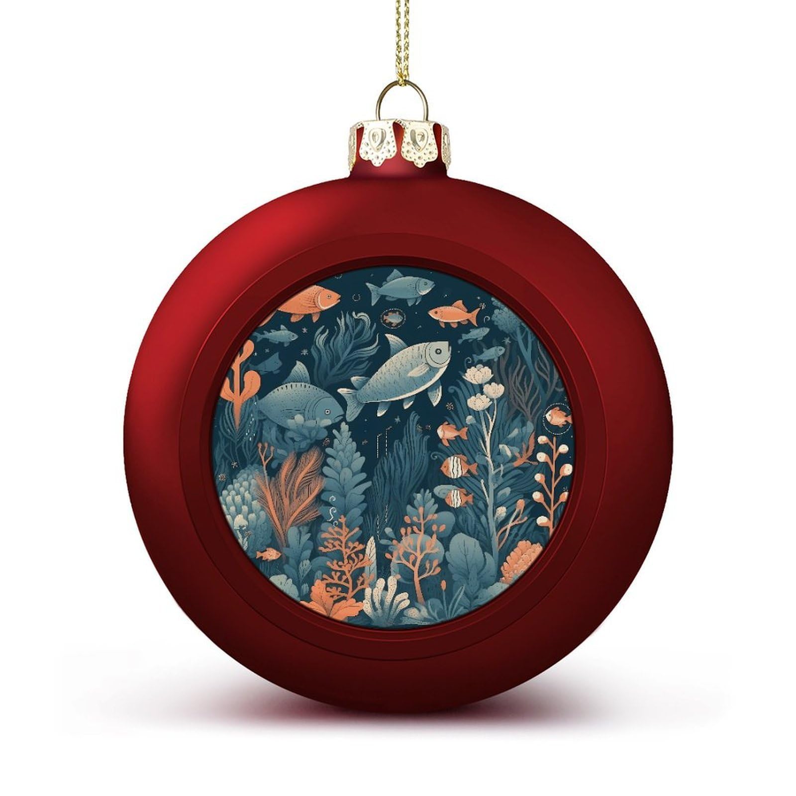Hand Drawn Sea Animals Christmas Balls Ornaments for Xmas Christmas Tree 1.6" Hanging Shatterproof Xmas Balls Hanging Decor Pendants for Holiday Party Outdoor Indoor DIY Craft Supplies
