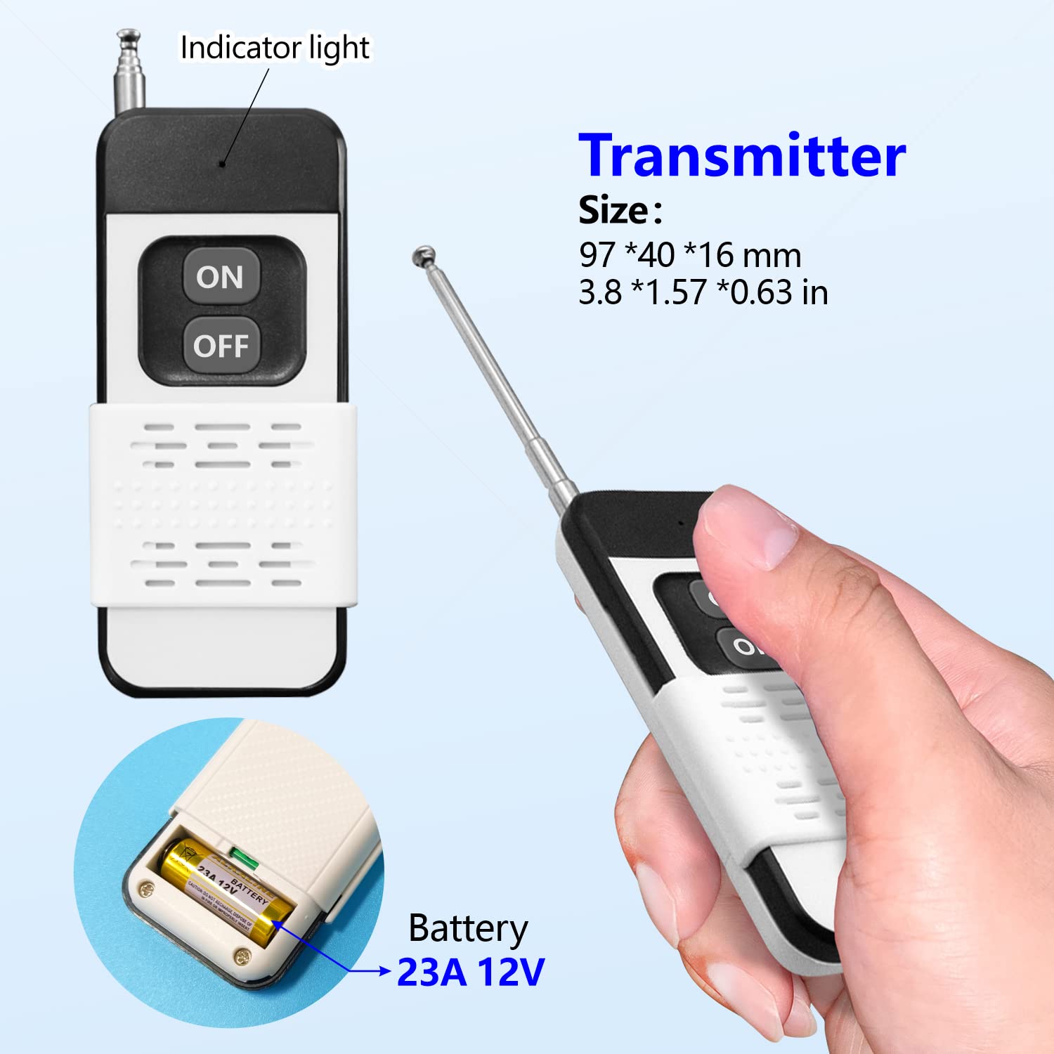 DieseRC Interrupteur de Télécommande de Pompe Moteur sans fil Récepteur Relais AC 230V 220V 3000W et 2 émetteurs Plage de Contrôle Jusqu'à 100~300 mètres pour Lumières Pompe à eau Moteur