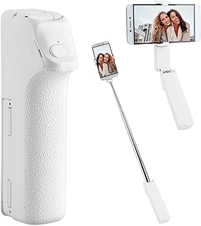 Mini Perche à Selfie Extensible, Rétractable, Perche à Selfie Portable, Support de Téléphone Compacte pour iPhone iOS, Samsung Android, Huawei, Vlog (Blanc)