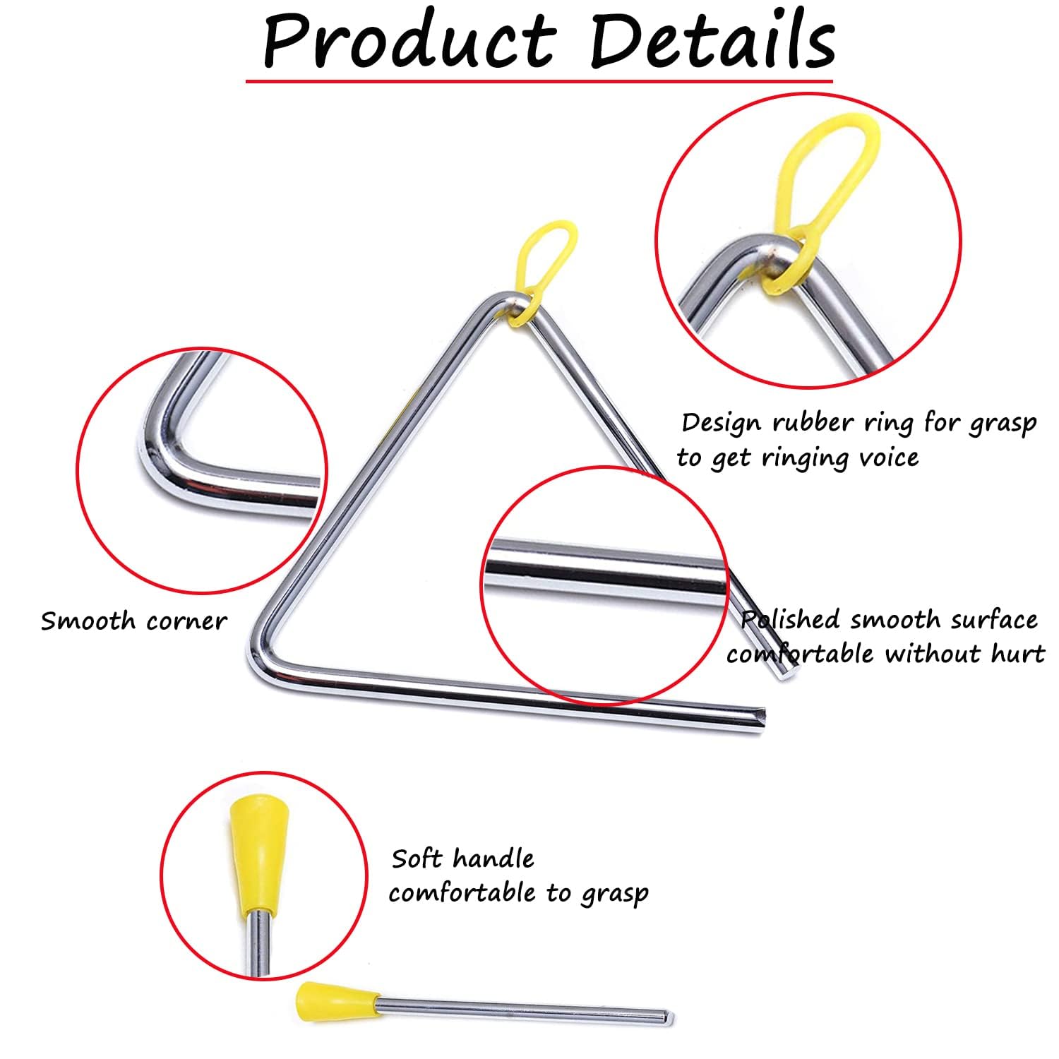 Instrument de musique triangulaire de 15,2 cm, percussion triangulaire, instrument musical triangulaire avec maillet, pour maternelle, éducation musicale précoce