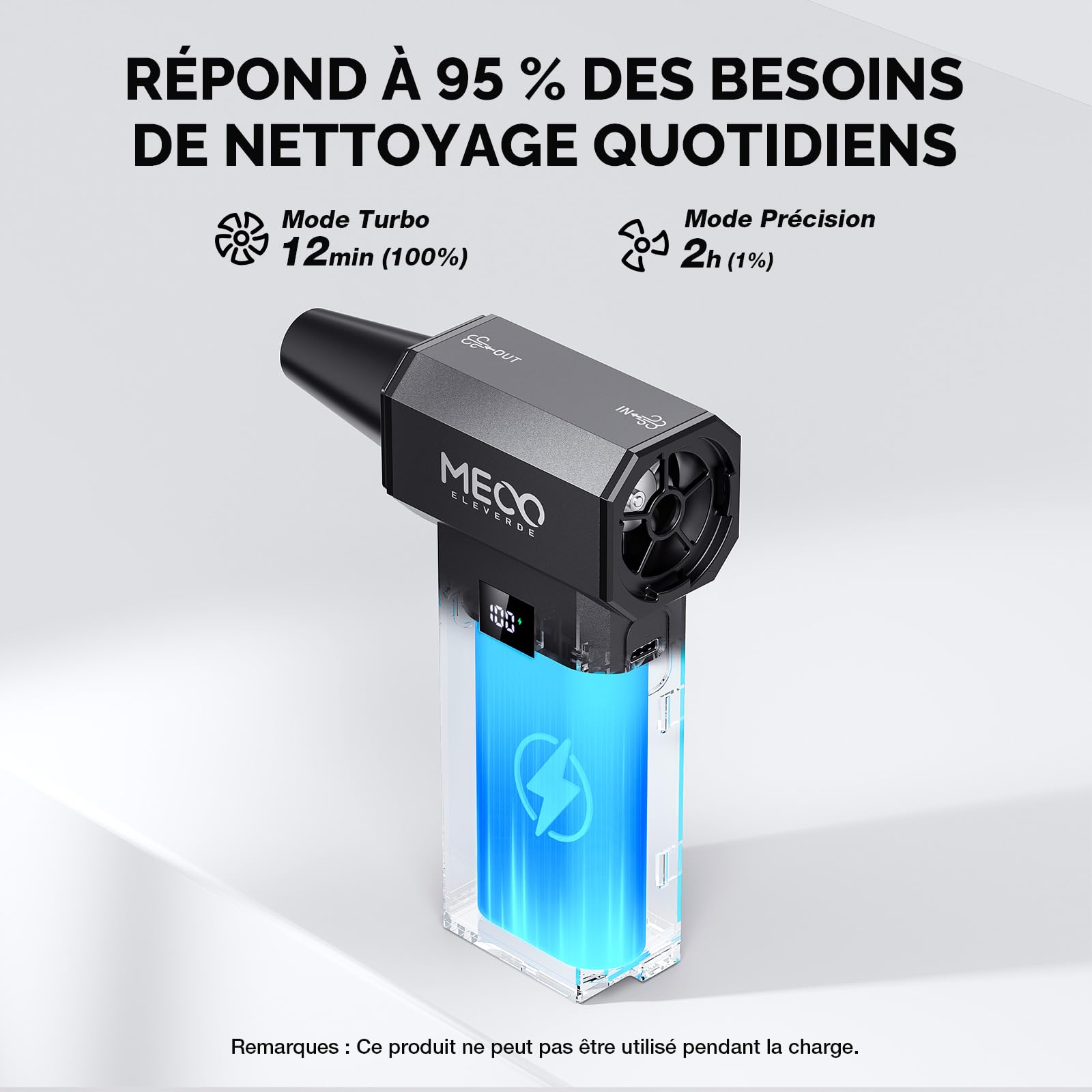 MECO ELEVERDE Souffleur Air Comprimé, 220.000 TR/Min, 100 vitesses et Affichage LED Mini Soufflette Sans fil Puissant avec Batterie 8000mAh, Bombe Air Sec pour Nettoyage PC, Voiture, Clavier, Maison