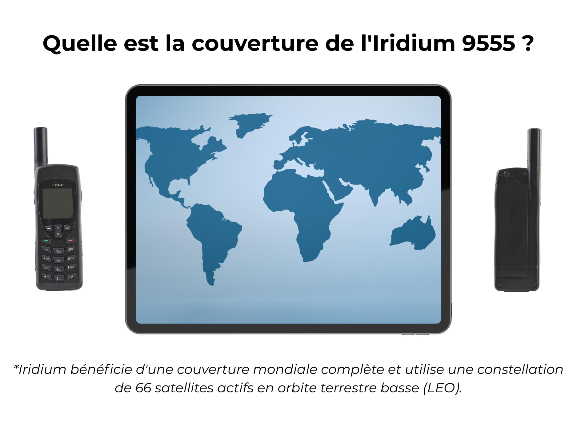 Téléphone Satellite Iridium 9555 | Couverture Mondiale | Voix, Texte, données | Design Compact | Robuste et Durable | Communication fiable