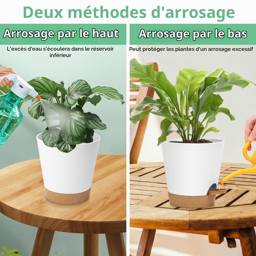 OFFCUP Lot de Pot de Fleur en Plastique, 6pcs Pots de Fleurs Auto-Arrosant, Pots de Plantes avec Trous De Drainage et Soucoupes Amovible pour d'Intérieur et d'Extérieur Jardins de Balcon -Blanc 20cm