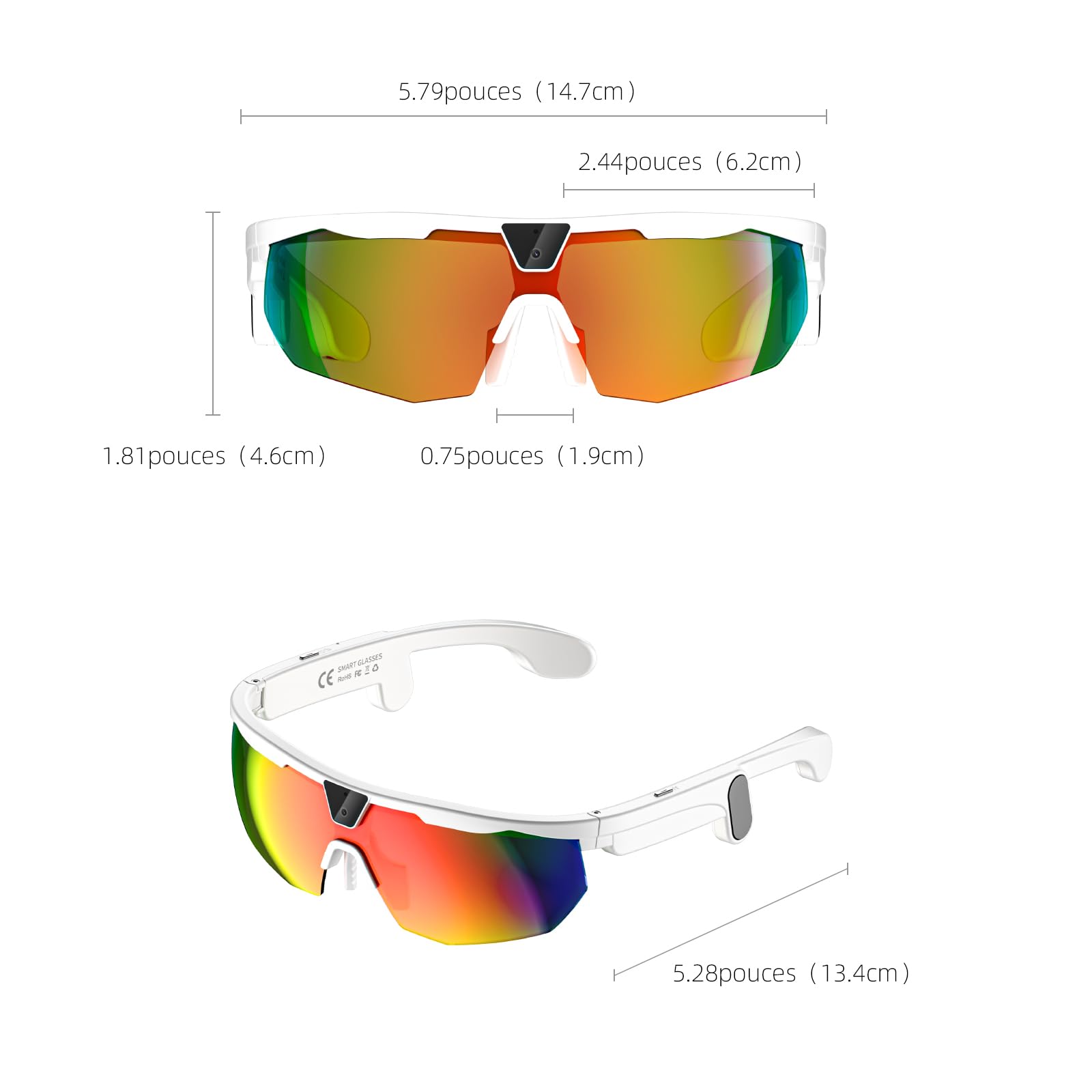 LOKMAT AI Lunettes intelligentes avec caméra, lunettes de soleil polarisées, étanches, anti-UV, anti-chocs, idéales pour le cyclisme et la randonnée - W640 Blanc