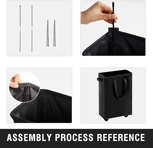 Miniatura 6 de Cesta de Lavandería Rodante Delgada, Cesto de Ropa Delgado con Ruedas y Asas Largas Ajustables, 45L Cestas Pequeñas de Lavandería con Parte Superior