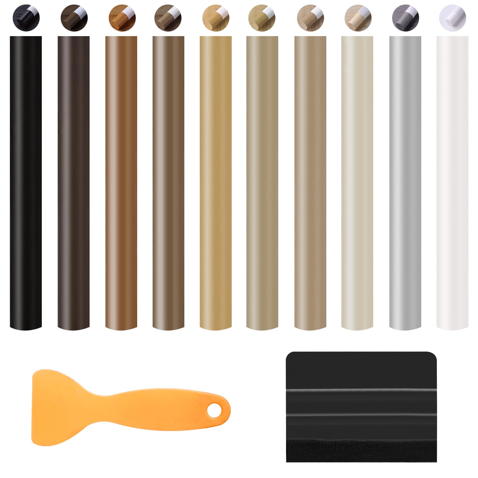 10 Pcs Wax Filler Wood Repair Sticks, Laminate Floor Repair Kit with 2 Scrapers, 11cm Filler Sticks for Wood Scratch Repair, Furniture Repair Kit for Wooden Floor Table Door Guitar Scratches Holes