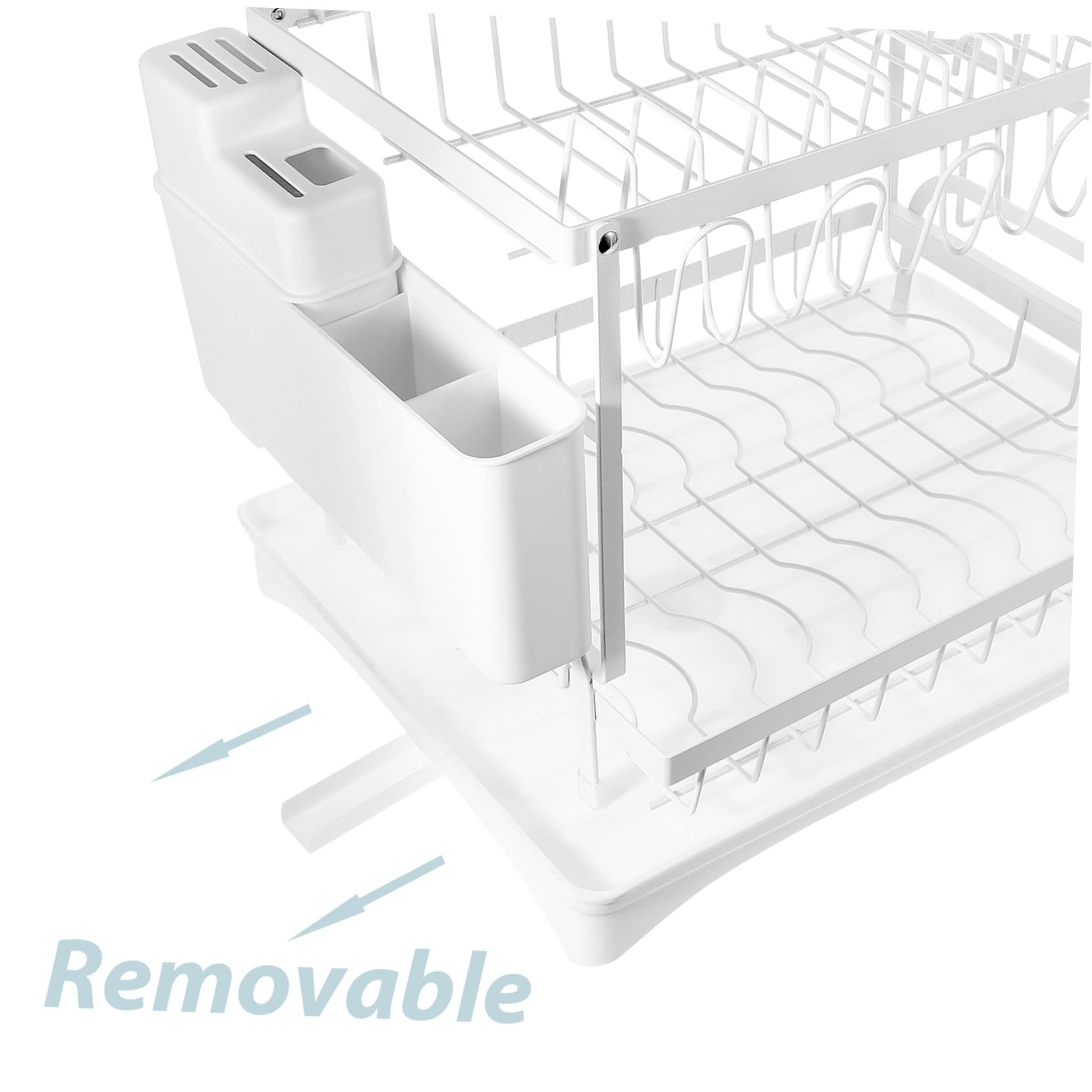 Juego de escurridor de platos y soporte para cubiertos, solución multifuncional de almacenamiento de cocina que ahorra espacio con marco y estante para tabla de cortar