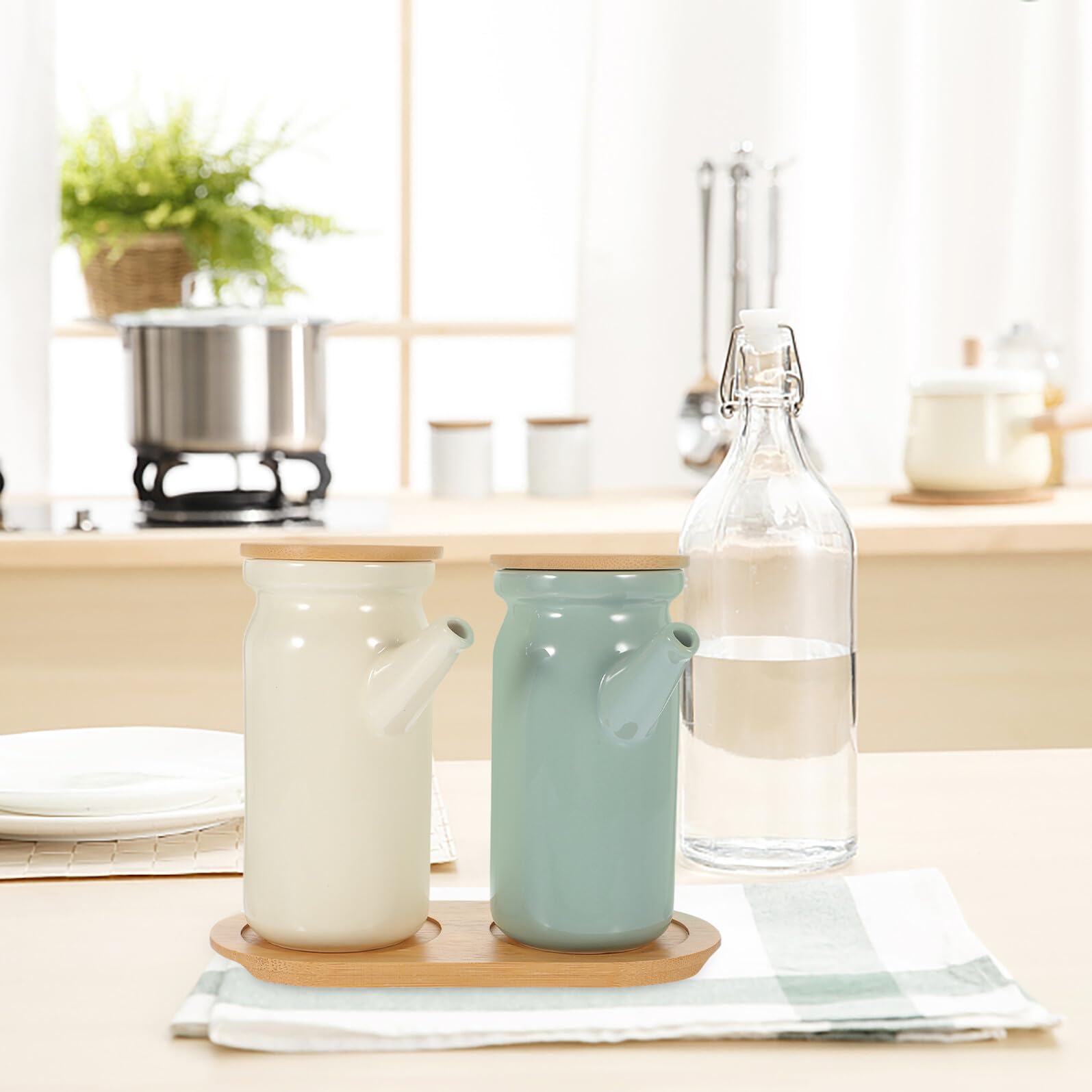 Sewroro Juego de Aceitera y Vinagrera de Cerámica Compacto con Superficie Lisa para Cocina 1 Set Adecuado para Supermercado y Buffet
