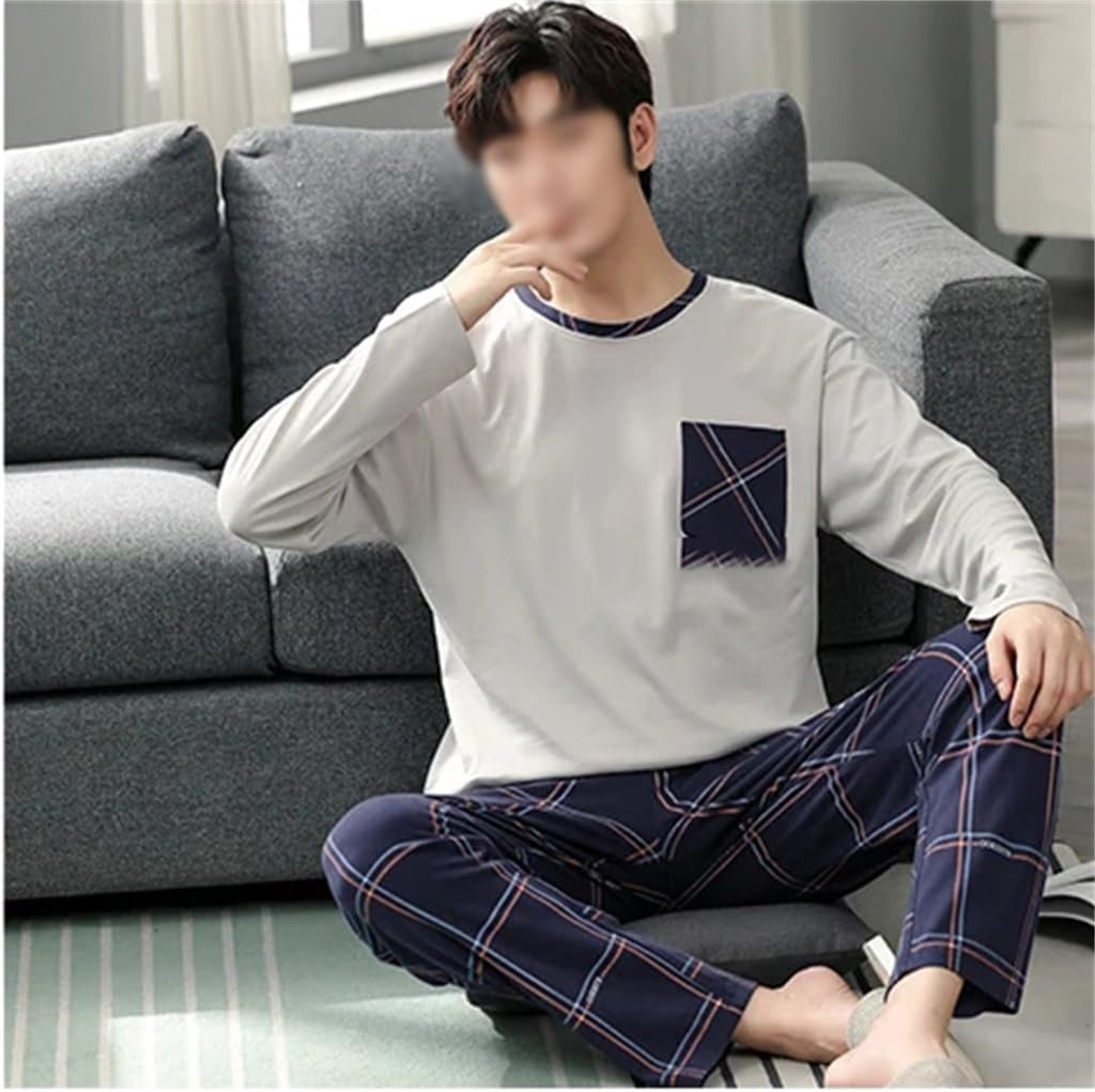 Fall Long Sleeve Pajama Set Men's Size Pajamas Brocade Cotton Boys Plaid