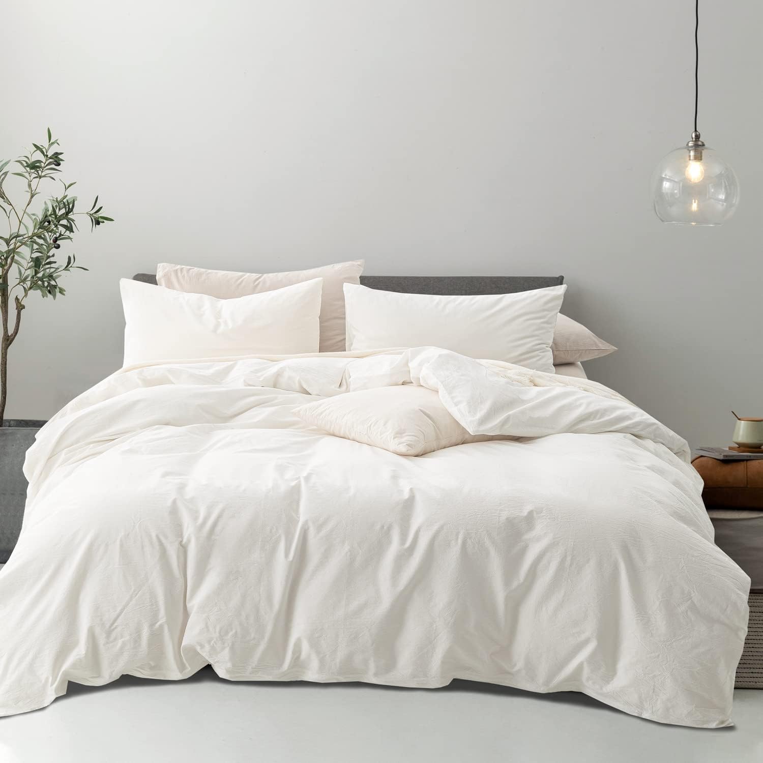 SOMITO White Duvet Cover Set 3 Pieces Queen Home & Kitchen