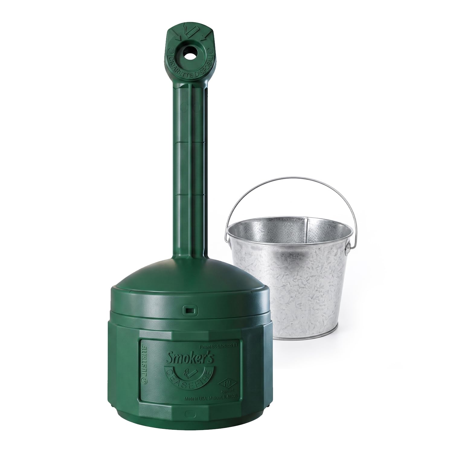 Justrite Cigarette Butt Receptacle, 4 Gallon, FM Approved, Forest Green