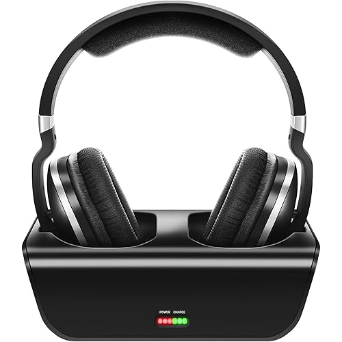 Wireless TV Headphones, 2.4GHz Digital Over-Ear Stereo Wireless Headphones for TV Watching 100ft Distance Charging Dock Rechargeable Black