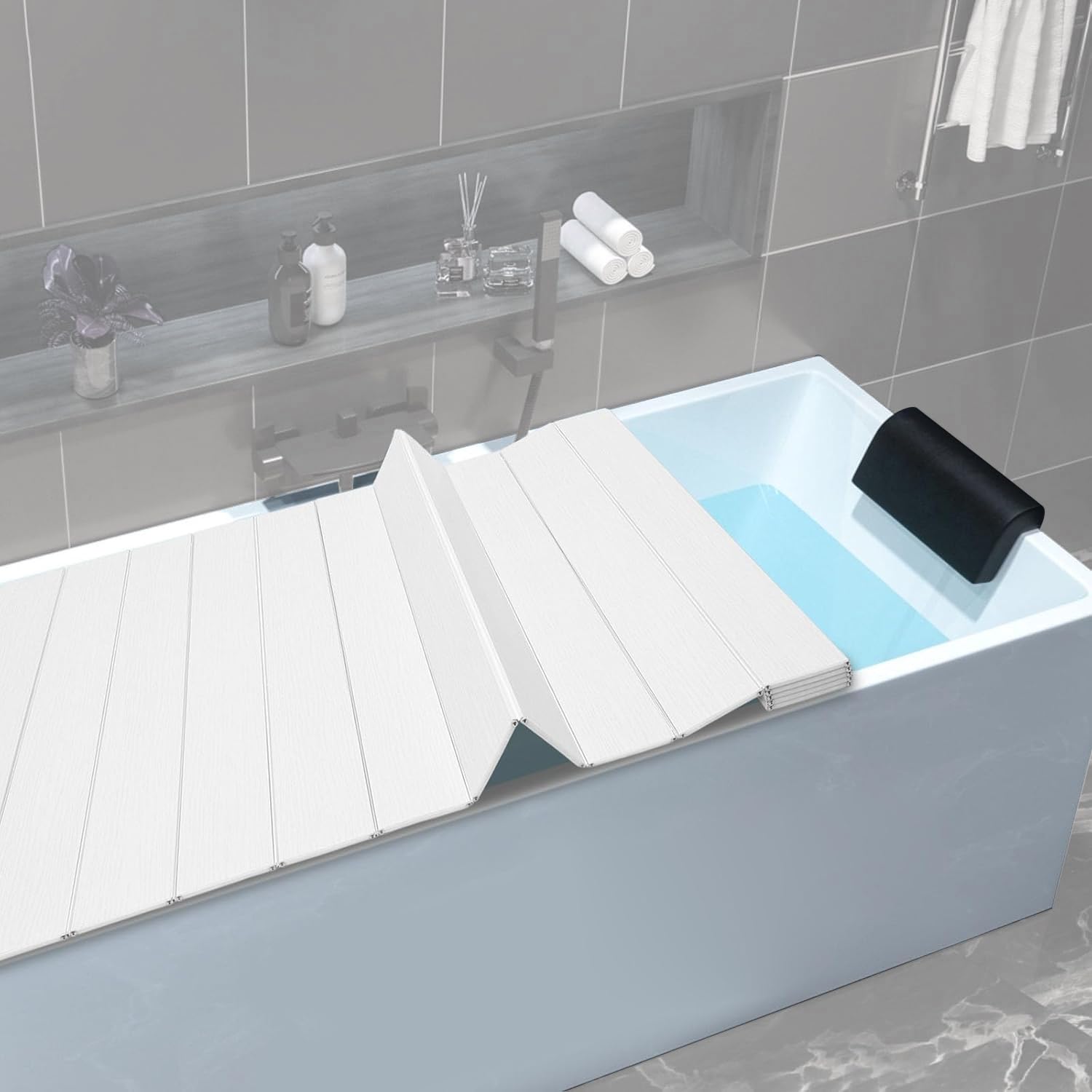 70x183cm Badewannenabdeckung Belastbar，Badewannen Abdeckung，Faltbare Badewanne Brett, wasserdichte, Isolierung PVC Badewannenablage für Haus Badewannenablage Badezimmer SPA，Weiß (183x70 cm)