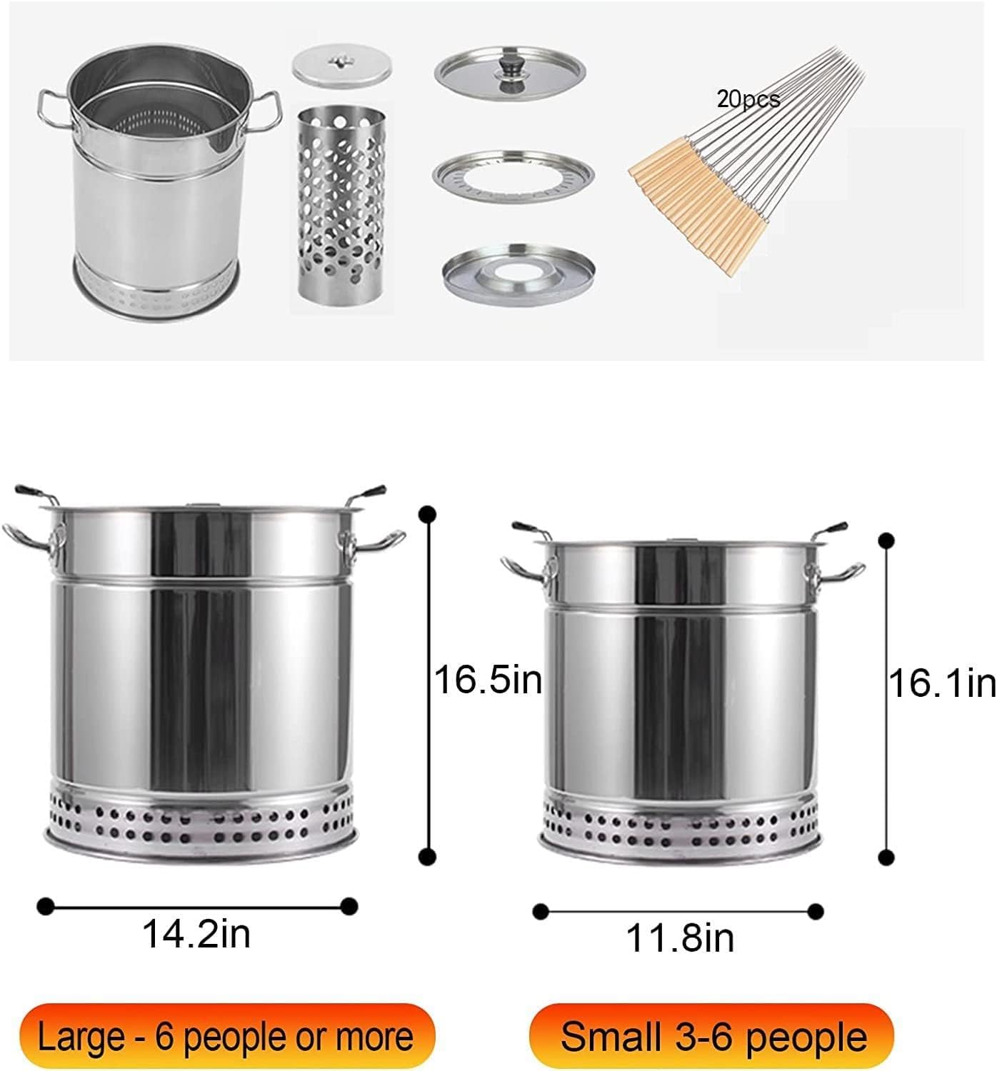 Barile di Carbone BBQ Grill Affumicatore Barile di Carbone BBQ Grill, Fornello Sospeso per Barbecue Verticale, Barbecue in Acciaio Inossidabile Grill Mesh Barrel con 20 Pz Spiedini di Kebob, L