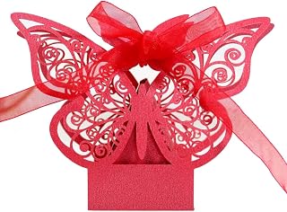 EUBUY Wedding Favor Boxes for Guests, 3D Butterfly DIY Wedding Favors Candy Boxes with Ribbons, Hollow Butterfly Gift Wrapping Boxes for Wedding Bridal Shower Baby Shower Birthday Party, 50PCS