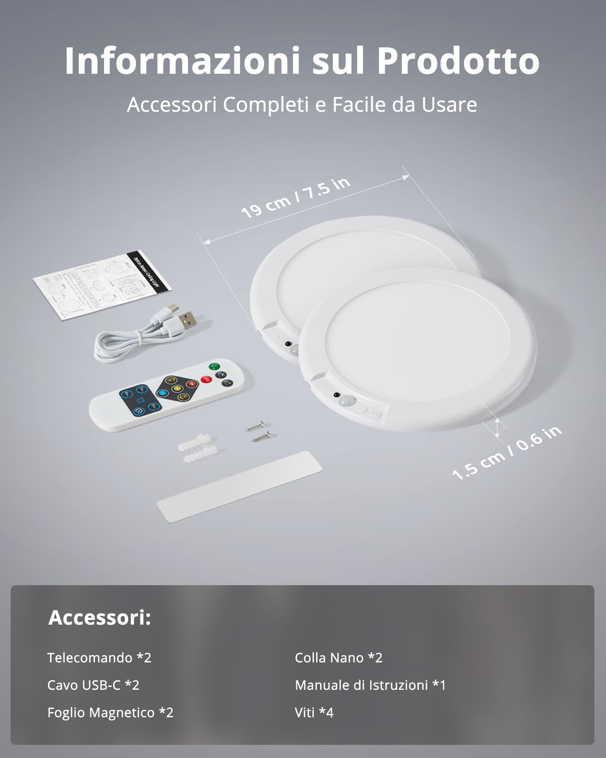Bojim IP44 Plafoniera LED Luce Ricaricabile Bagno 6000 mAh per 85 Giorni e Sensore Movimento, Luci Senza Fili Telecomando per Garage Ripostiglio Luce Fredda Neutra e Calda in 2 Pezzi