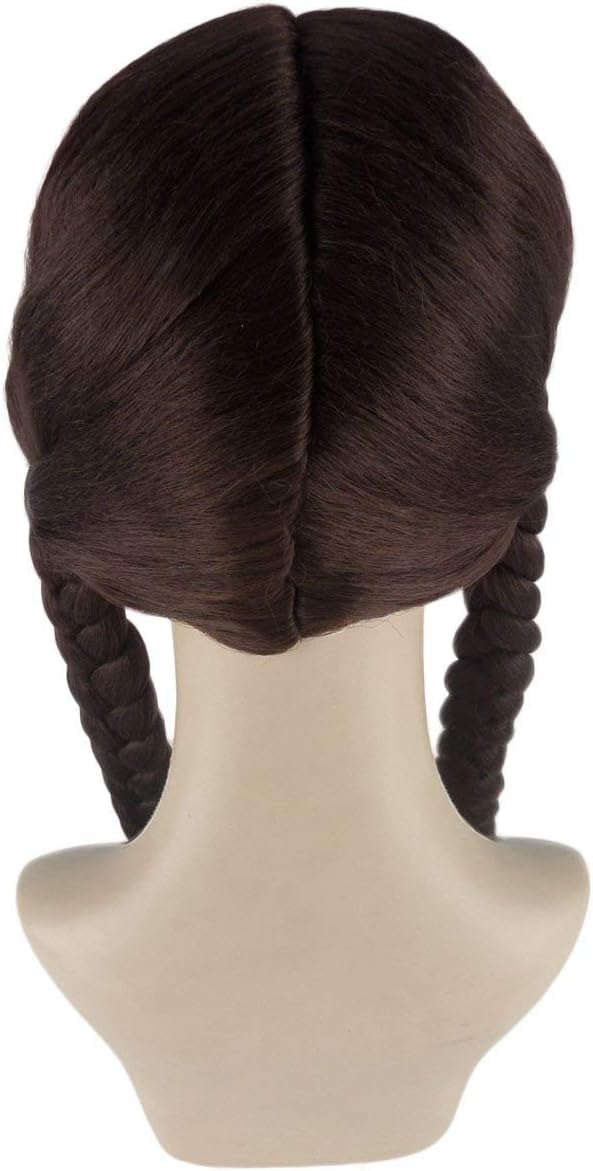 HPO Adult Women's Long Braided Cowgirl Style Dark Brown Wig, Best for Halloween, Flame-Retardant Synthetic Fiber